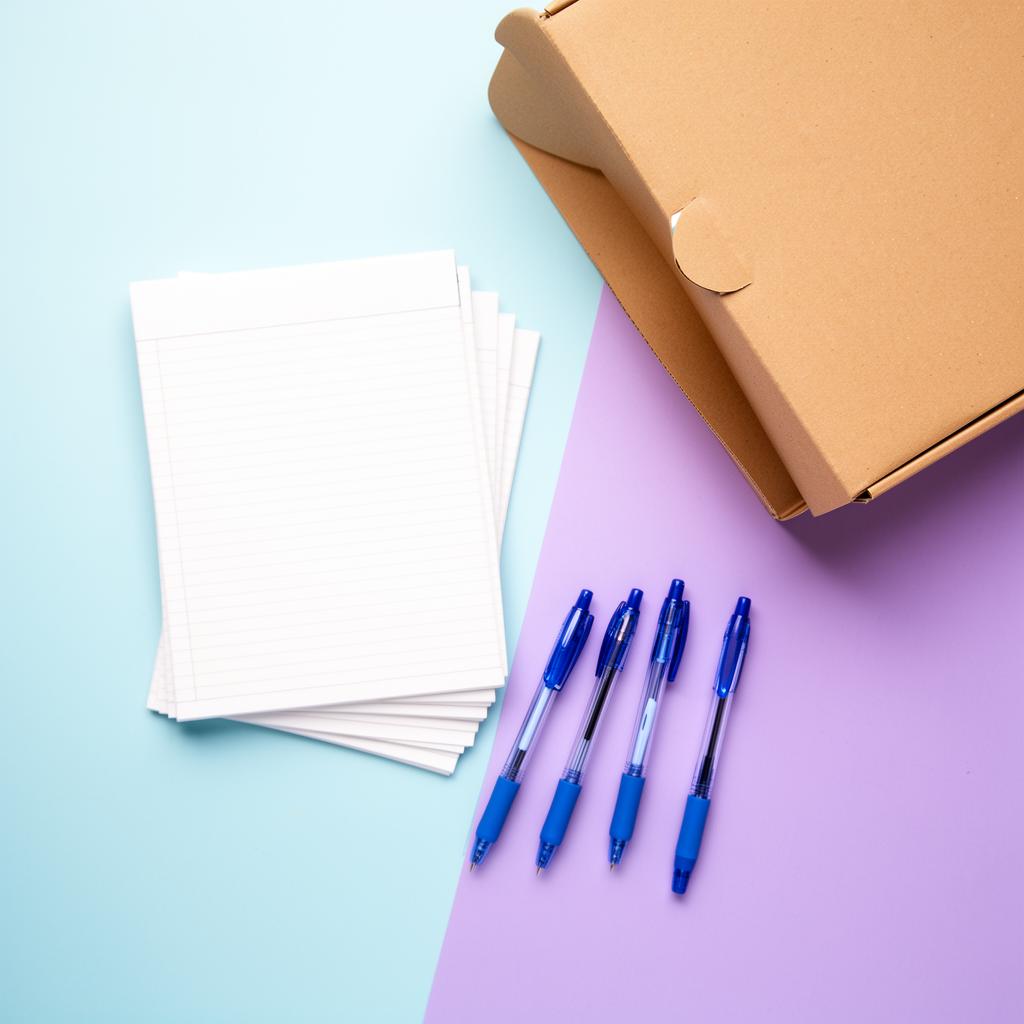 Free handwriting kit with notebooks, pens and delivery box